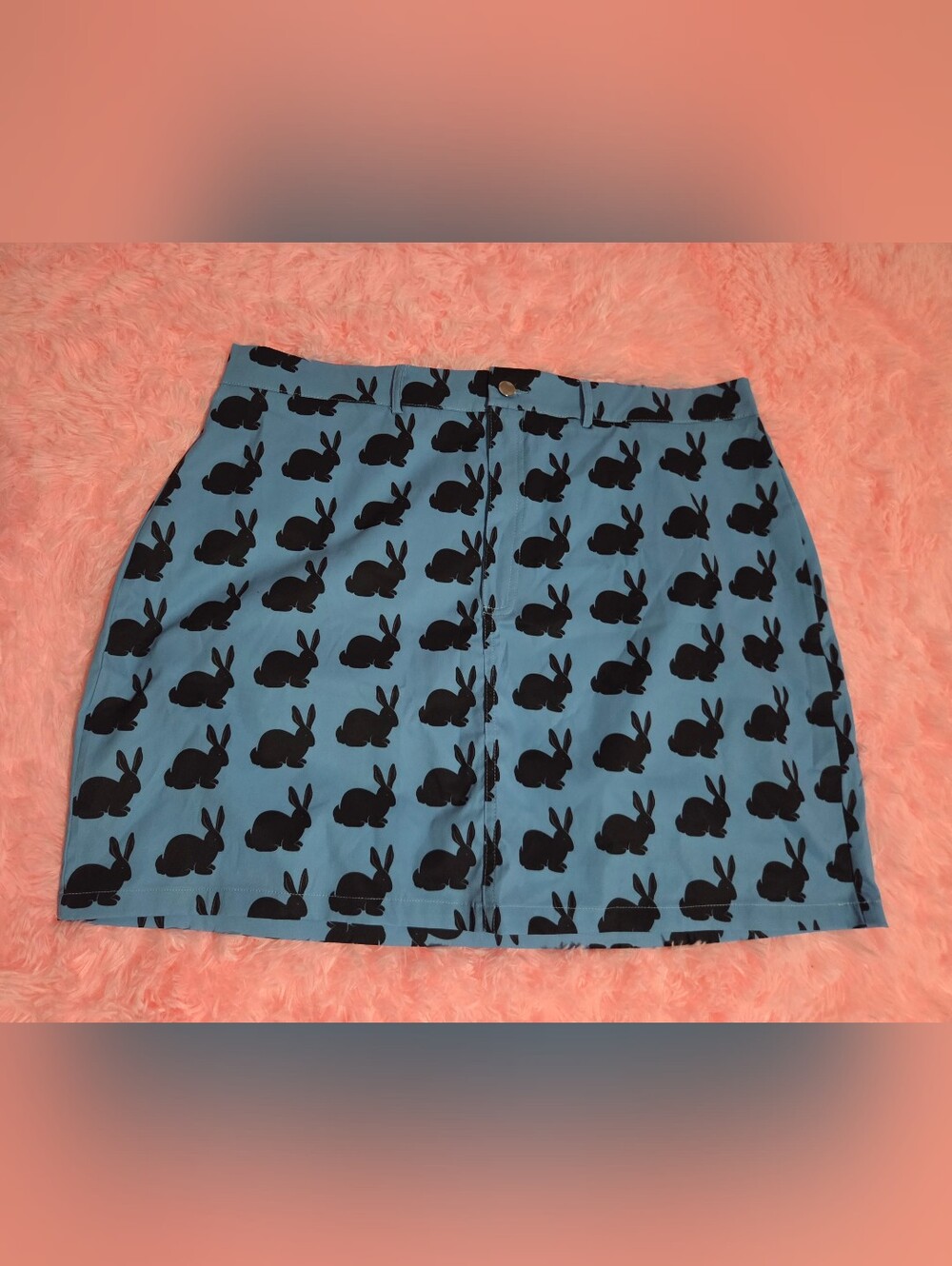 SHEIN Blue Mini Skirt with Black Bunny Print